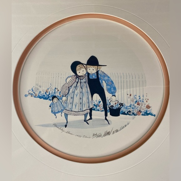 1985 P. Buckley Moss Couple Holding Hands Framed Matted Signed Print #804 / 10 - Picture 2 of 9